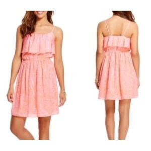 Lilly Pulitzer Target Dress coral Sleeveless Giraffe Chiffon Summer XS Fit Flare